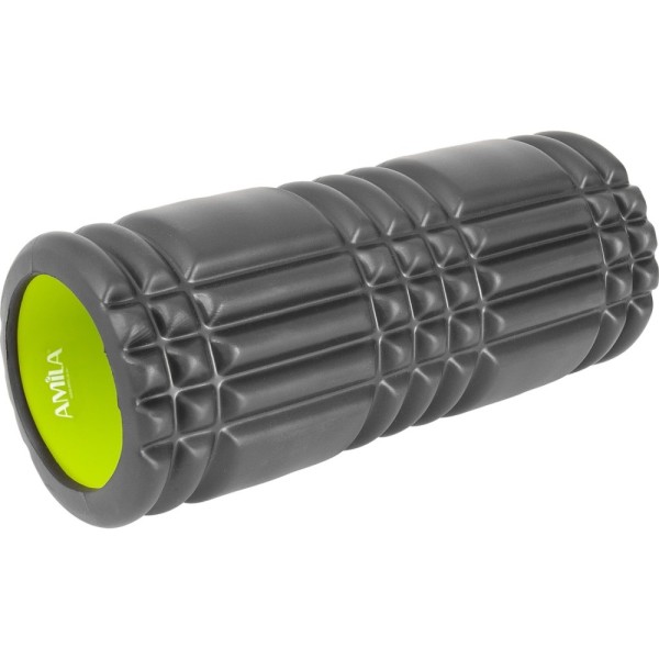 AMILA Foam Roller Plexus Φ14x33cm Μαύρο/Λάιμ (96822)