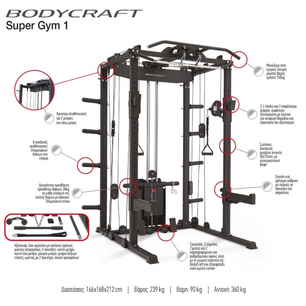 Κλωβός Power Rack με Τροχαλίες Bodycraft Super Gym 1 (44727)
