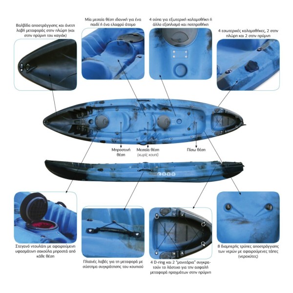 Nereus HD θαλάσσιο καγιάκ 2+1 θέσεων SCK μπλε- άσπρο-μαυρο